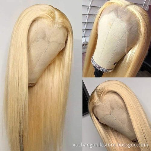 Uniky Bone Straight Double Drawn 613 Blonde Color Raw Virgin Cuticle Aligned 100% Human Hair Lace Front Wigs